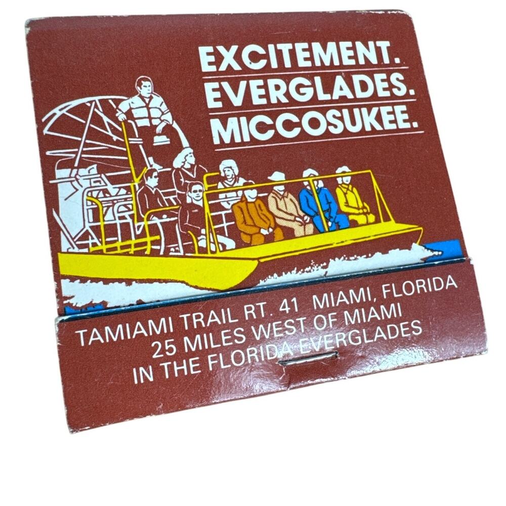 Miccosukee Indian Village Vintage Matchbook Florida Everglades Airboats Miami FL